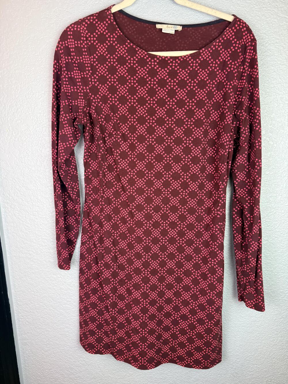 Boden Dress Womens 12 Red Geometric Dot Jersey Fit Flare Long Sleeve Knit Mini